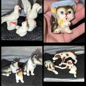 4 Sets MCM Bone China Animal Figurines Doves Pointers Collies